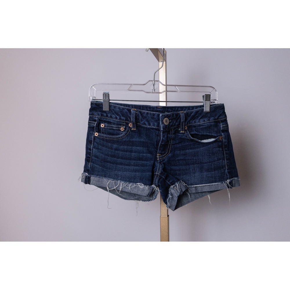 American Eagle Denim Cutoff Shorts Dark Wash Stretch Size 2 Frayed Hem